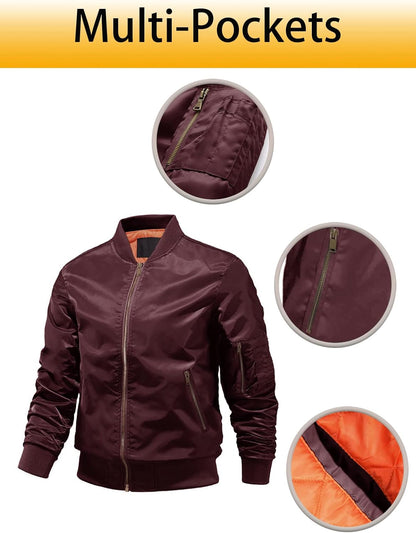 Men'S Lightweight Jacket Winter Warm up Jacket Thick Full Zip Jacket Coat Bomber Varsity Jacket Windbreaker