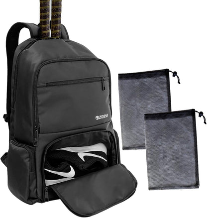 Tennis Bag Tennis Backpack Pickleball Bag Tennis Bags for Men Black with a Ventilated Shoes Compartment and 2 Extra Drawstring Bags (Black)
